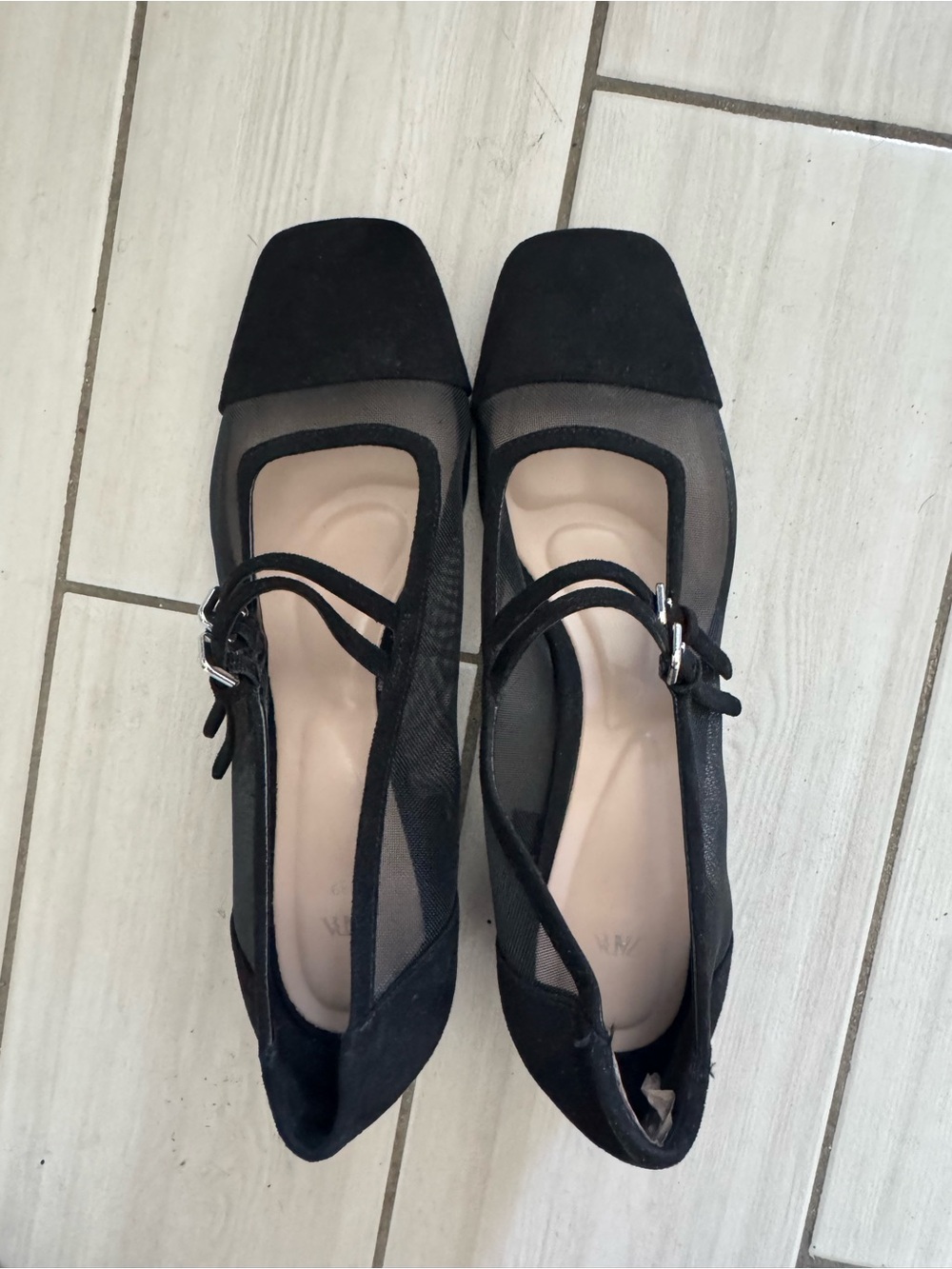 Zara Black Mesh Mary Jane Ballet Flats – Suede Toe
